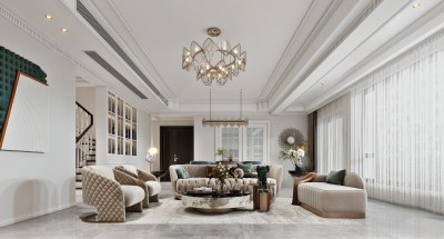 简欧别墅客餐厅3D模型下载